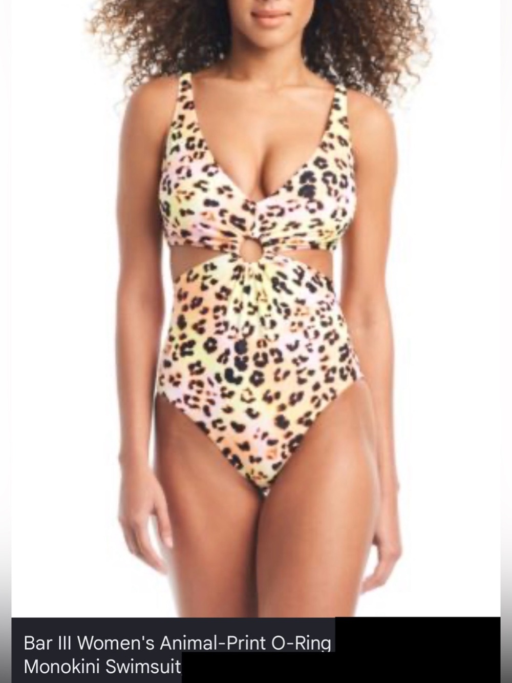 Bar III Women's Animal-Print O-Ring Monokini Swimsuit, Pink/Yellow/Black, Large